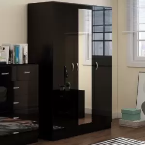 Image of Chilton 3 Door Mirrored Wardrobe - Black Gloss - Black