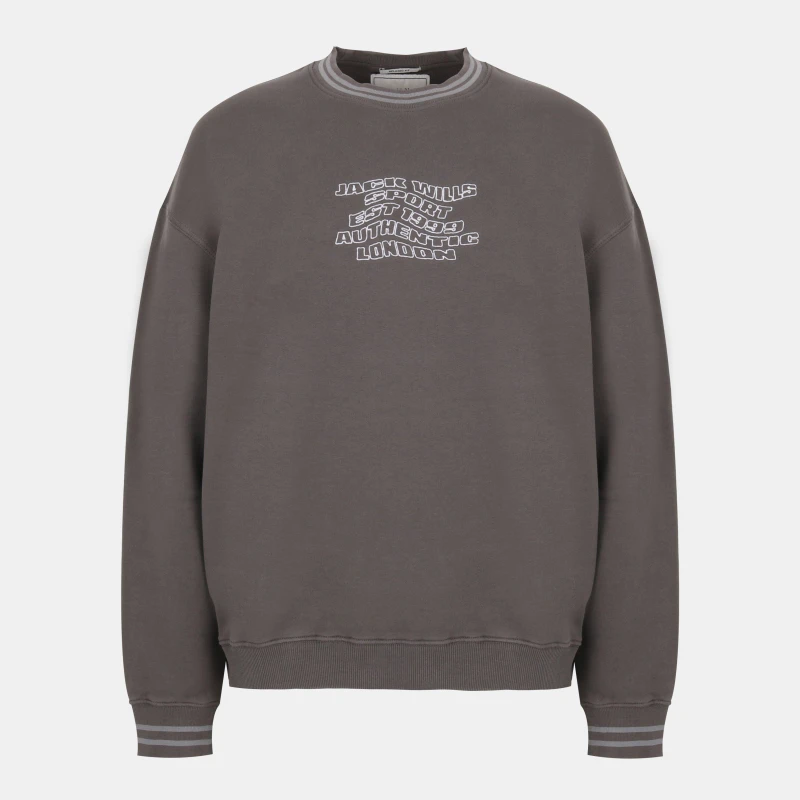 Image of Jack Wills Mens Tipped Graphic Cotton Long Sleeve Oversized Fit Crew Sweatshirt Slate male S