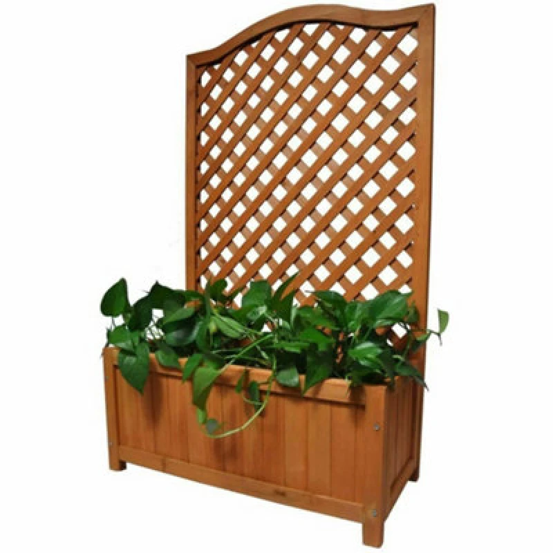 Image of Gr8 Garden Wooden Planter With Lattice Flower Plant Pot Trellis Brown