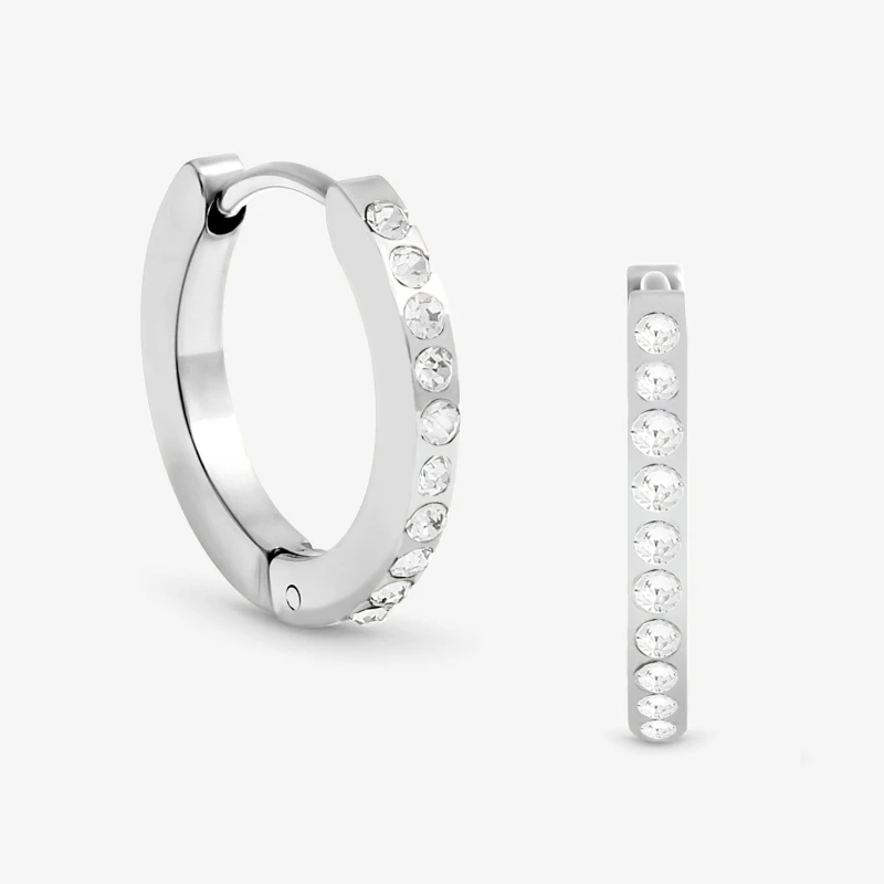 Image of Jon Richard Platinum Plated Stainless Steel Crystal Huggie Hoo Silver female One Size