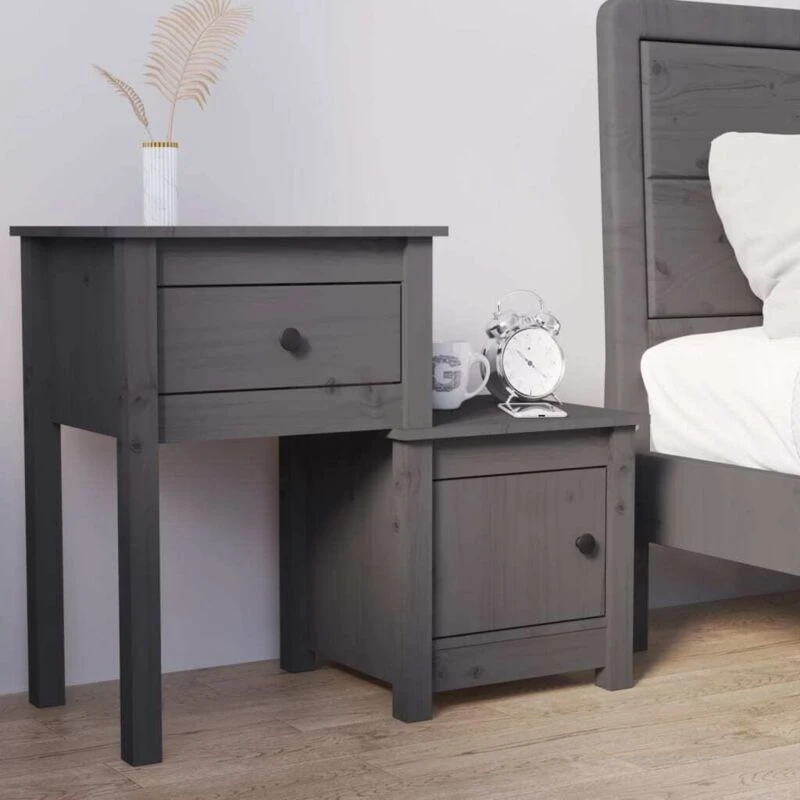 Image of Vidaxl Bedside Cabinet Grey 79.5X38X65.5cm Solid Wood Pine, Grey 814543