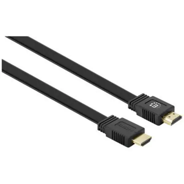Image of Manhattan HDMI Cable HDMI-A plug, HDMI-A plug 15m Black 355650 double shielding, ribbon, Flat , High Speed HDMI with Ethernet HDMI cable