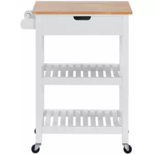 Image of Charles Bentley - Wooden Kitchen Drinks Trolley/Cart/Island/Worktop on Wheels - White