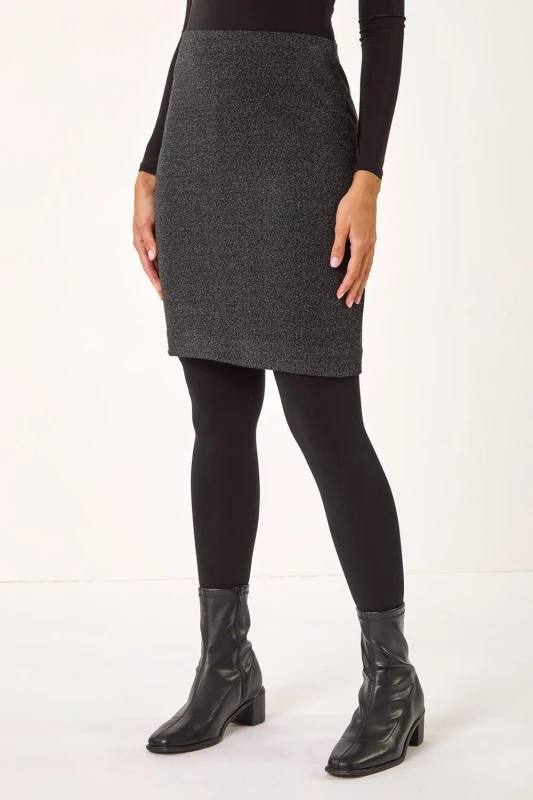 Image of Roman Smart Textured Stretch Pencil Skirt Charcoal