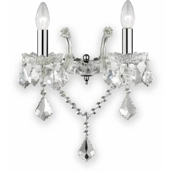 Image of Ideal Lux Lighting - Ideal Lux Florian - 2 Light Indoor Glass Candle Wall Light Chrome with Crystals, E14