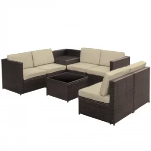 Image of Outsunny 8Pcs Patio Rattan Seating Garden Furniture Set Table w/ Cushions 6 Seater Brown