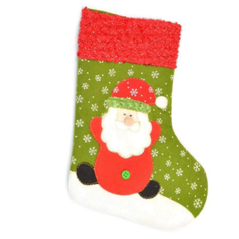 Image of Shatchi Medium Traditional Stocking Santa Sack Sock Christmas Xmas Tree Decorations Home decoration Gifts Bag Sweets Toys, Multi Green