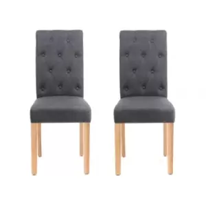 Image of Neo Dark Grey Fabric High Button Back Roll Top Dining Chairs X2