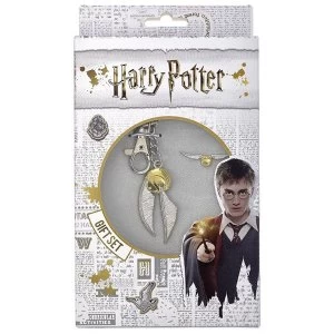 Image of Harry Potter Golden Snitch Keyring and Pin Badge Set