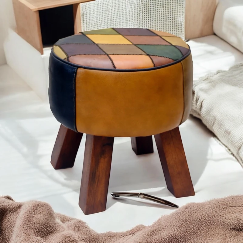 Image of Minster Leather Harlequin Stool - L40 X W40 X H42 Cm