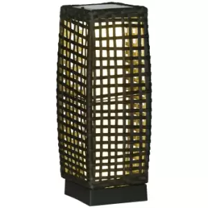Image of Outsunny Outdoor Rattan Solar Lantern, Brushed PE Wicker Patio Garden Lantern wtih Auto On/Off Solar Powered LED Lights for Indoor & Outdoor Use Grey