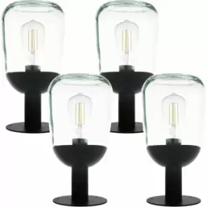 Image of Loops - 4 pack IP44 Outdoor Pedestal Light Black Aluminium & Glass 60W E27 Wall Post