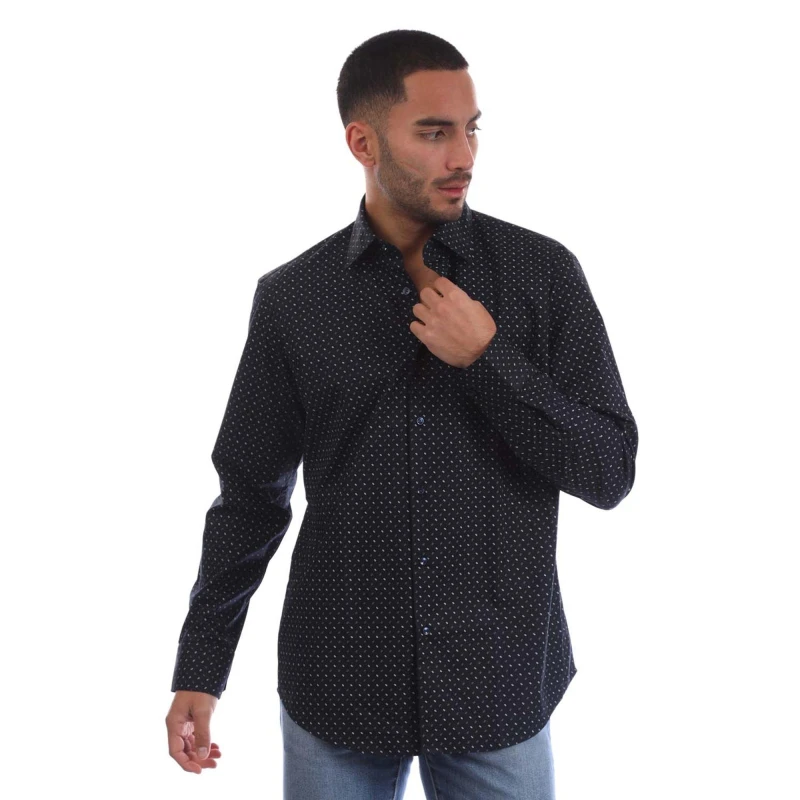 Image of Boss Mens H Joe Kent Oxford Long Sleeve Shirt Dark Blue male 15 inch