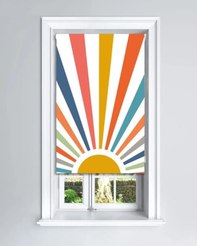 Image of Lister Cartwright Painted Sun Design Blackout Roller Blinds Windows Blind (90 X 160 Cm) Child Safety Included