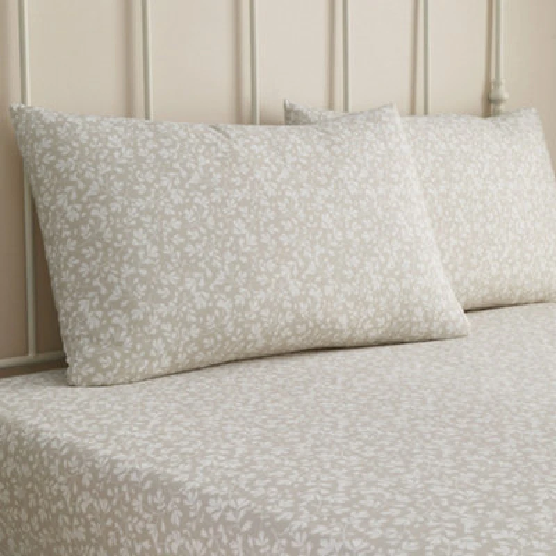 Image of Dreams & Drapes Tess Easy Care Ditsy Floral Leaf Print Natural Fitted Sheet