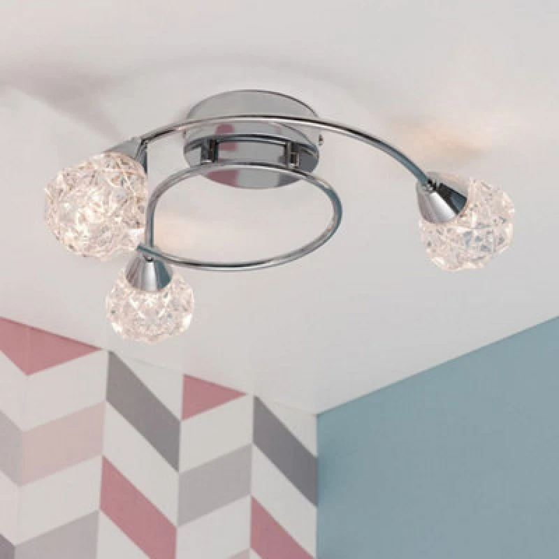 Image of ValueLights ValueLights Astley Polished Chrome 3 Way Swirl Flush Ceiling Light with Bulbs in Silver Silver One Size Unisex 5016529090267