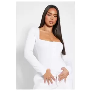Image of I Saw It First Cotton Rib Button Front Puff Sleeve Bodysuit - White