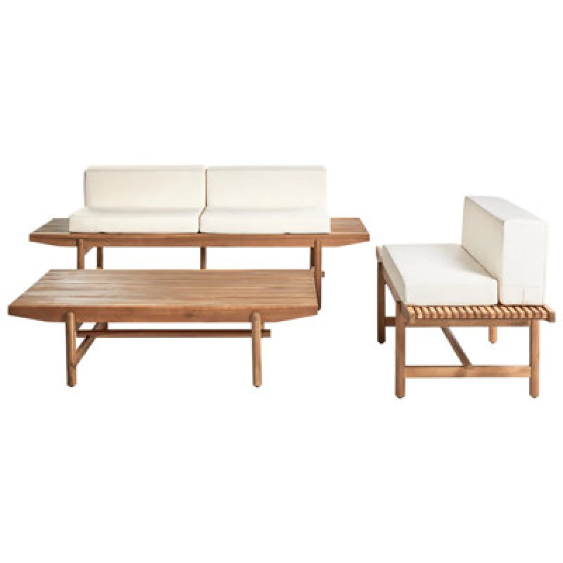 Image of Beliani Garden Lounge Set With Table 3 Seater Giaveno Acacia Wood Off-White