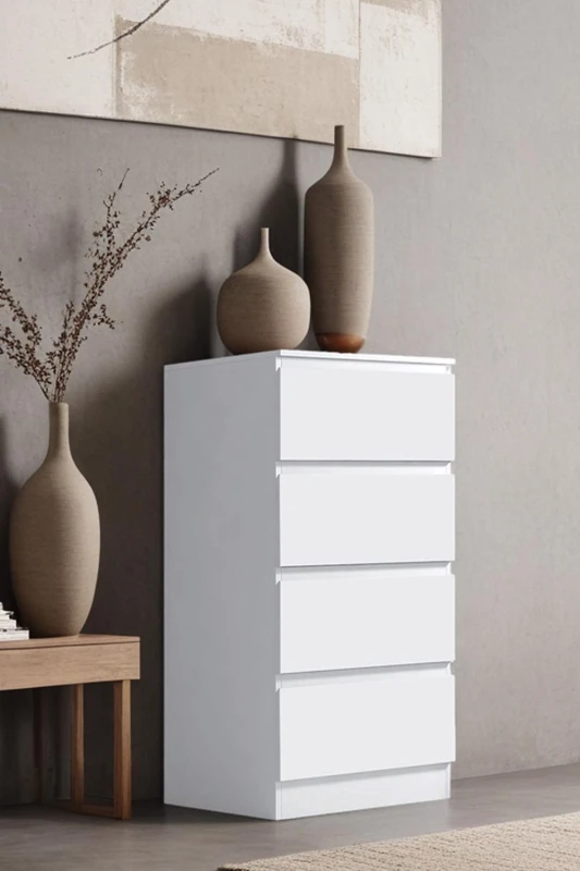 Image of FWStyle Matt White 4 Drawer Chest Of Drawers Bedroom Storage Furniture White