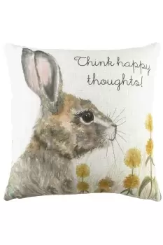Image of Woodland Hare Happy Thoughts Hand-Painted Printed Cushion