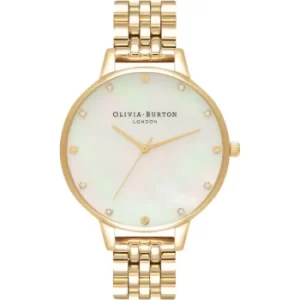 Image of Ladies Olivia Burton Classics Big Dial White MOP Gold Bracelet Thin Case Watch