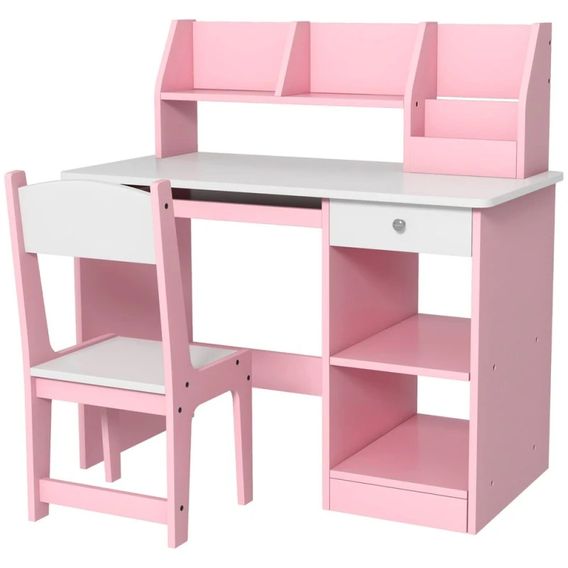 Image of ZONEKIZ Kids Desk and Chair Set w/ Storage - Pink, Grey 312-107V80PK