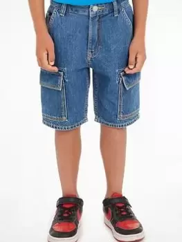 Image of Calvin Klein Jeans Boys Denim Cargo Shorts - Utility Blue Size 12 Years