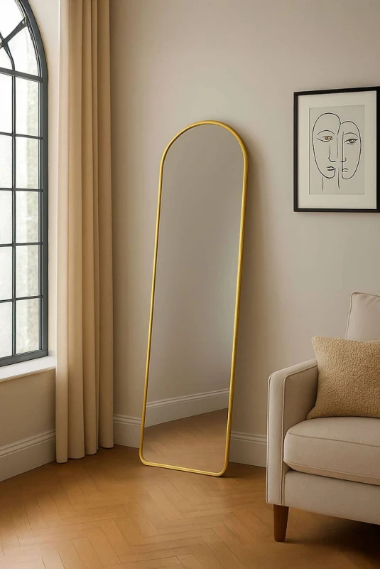 Image of Neo Full Length Mirror with Metal Frame Wall Mounted Free Standing Floor in Gold Gold Unisex