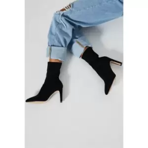 Image of I Saw It First Pointed Toe Flat Heel Lycra Sock Ankle Boot - Black
