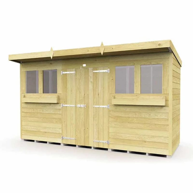 Image of Buttercup Farm 12 x 4 Feet Pent Summer Shed - Wood - L118 x W358 x H201cm in Brown Brown Unisex