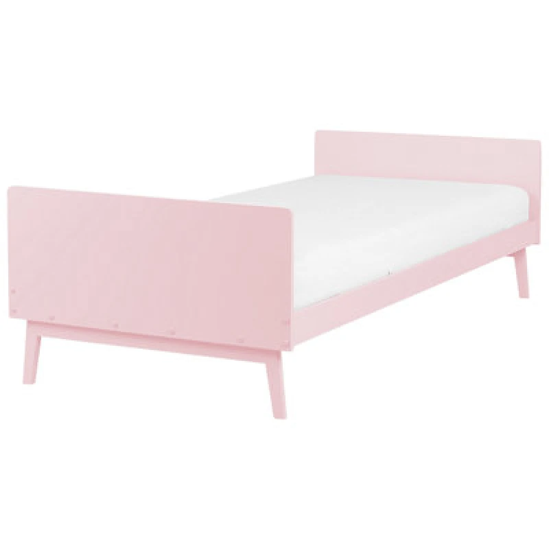 Image of Beliani Bed Pine Wood Bonnac 90 X 200 Cm (Eu Single) Pastel Pink