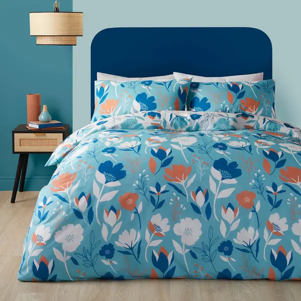 Image of Fusion Luna Reversible Duvet Cover and Pillowcase Set Blue
