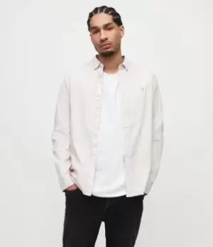 Image of AllSaints Mens Hawthorne Ramskull Stretch Shirt, ASH Desert Pink, Size: M