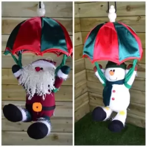 Image of 45cm Premier Animated & Musical Parachuting Christmas Character - Santa/Snowman