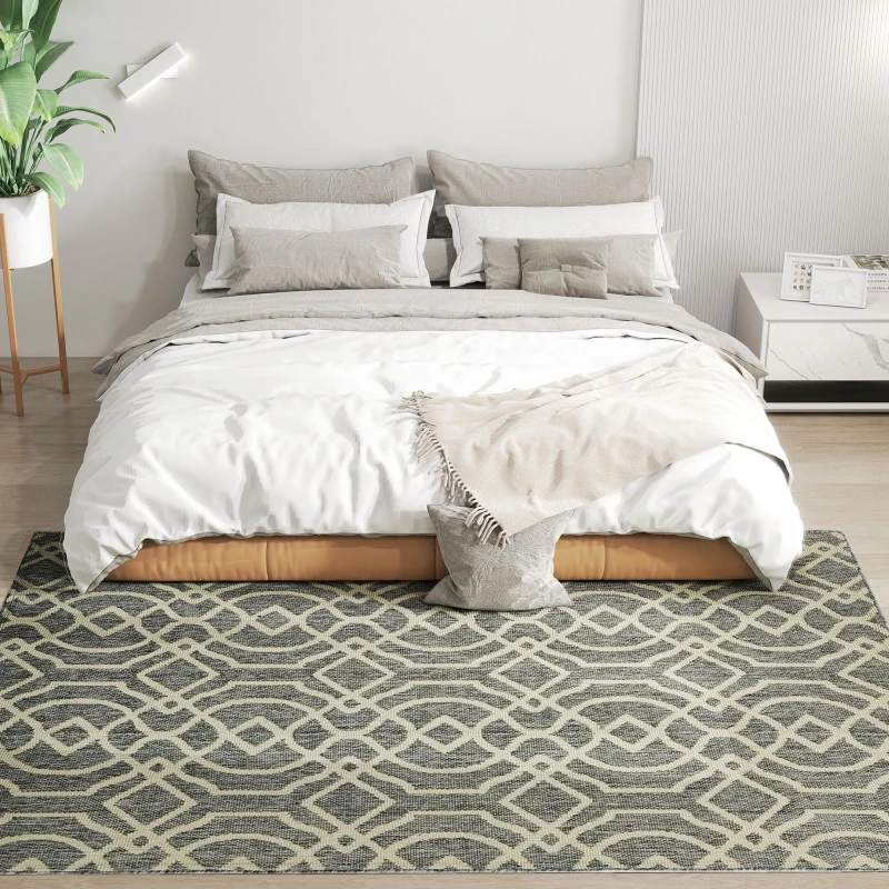 Image of HOMCOM HOMCOM Easy-Cleaning Machine Washable Rug for Patio, Garden, Grey Size: 160cm x 230cm Grey 160cm x 230cm Unisex 5063603440326