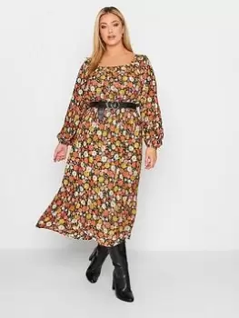 Image of Yours Balloon Sleeve Midaxi Dress - Orange, Size 20, Women