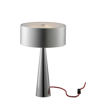 Image of HEMINGUAY 3 Light Cylindrical Table Lamp Silver, Aluminum Lampshade And Glass Diffuser 25x40cm