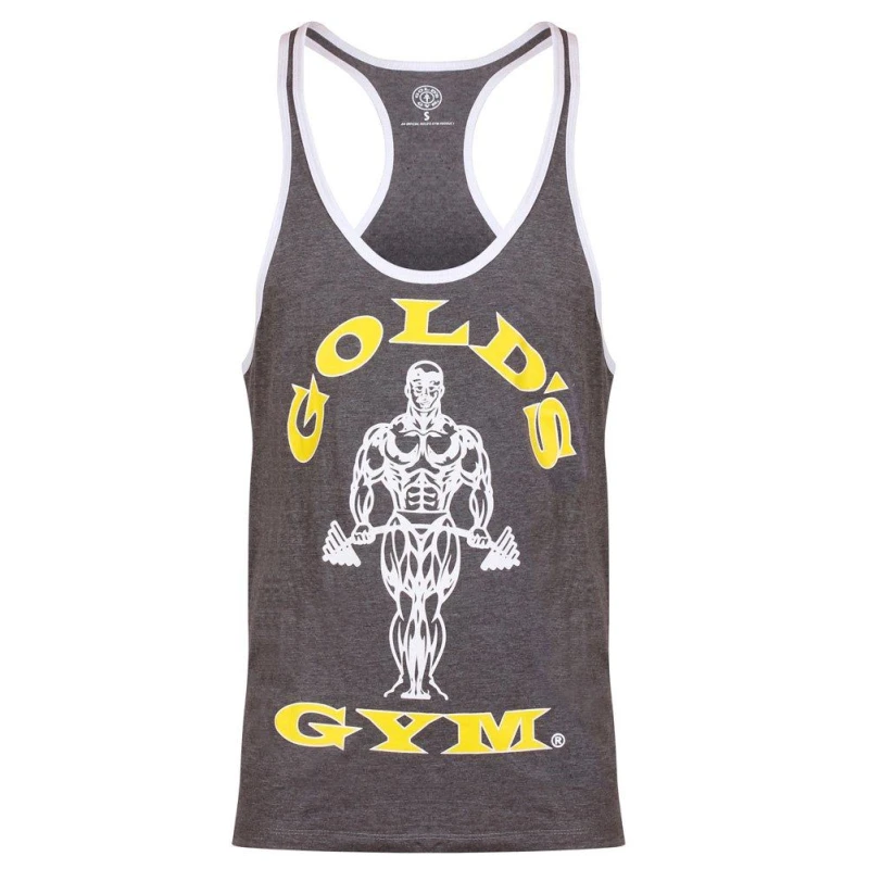 Image of Golds Gym Muscle Joe Print Contrast Stringer Vest Grey
