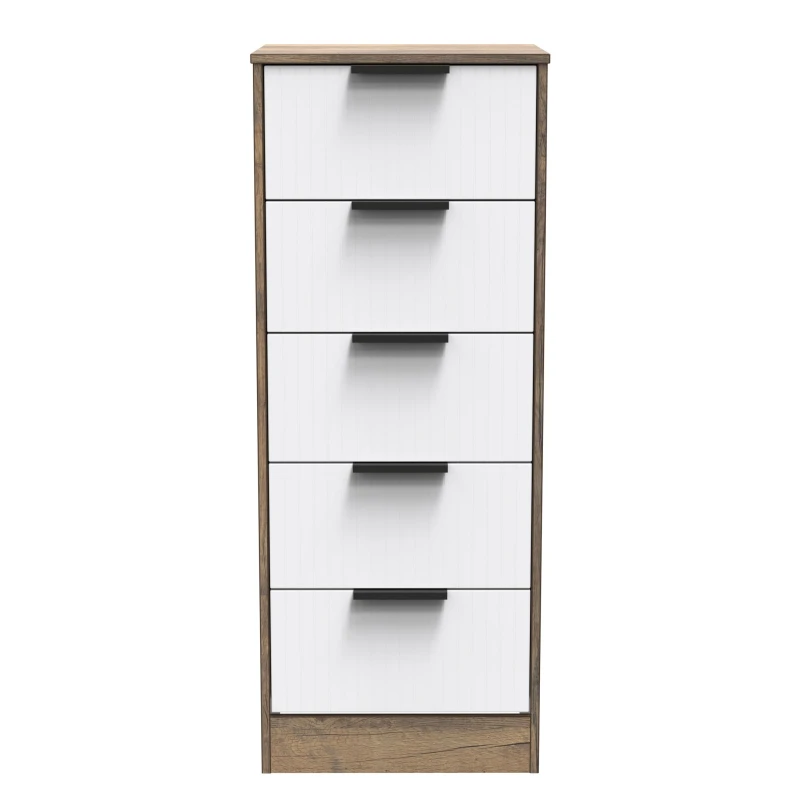 Image of Ready Assembled 2 U Denver 5 Drawer Tall Bedside (Ready Assembled) in Dark Brown Dark Brown Unisex