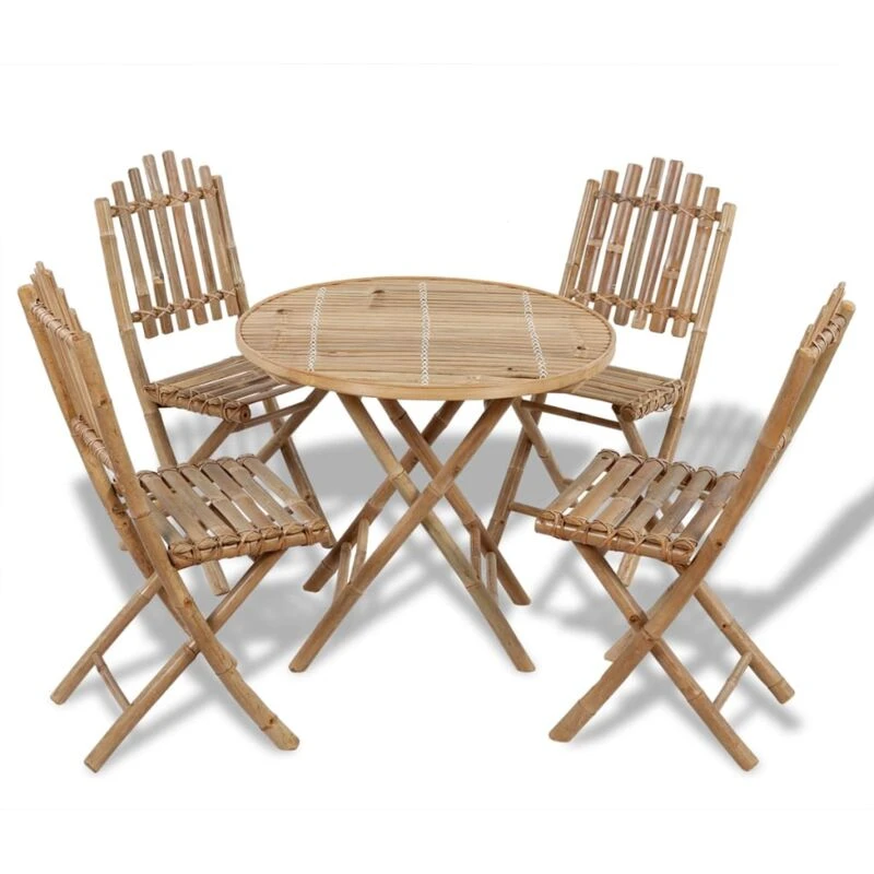 Image of 1 Table + 4 Chairs Foldable Outdoor Garden Bamboo Dining Set Space Saving