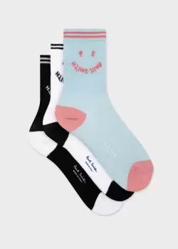 Image of Paul Smith Women'S Ribbed 'Happy' Socks Three Pack