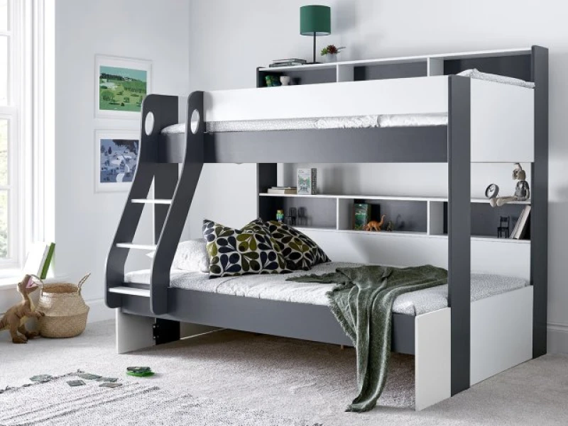 Image of Bedmaster Oliver Grey and White Triple Bunk Bed Frame - 3ft Single