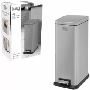 Image of Black&decker - BLACK+DECKER BXBN00014E 20L Grey Slimline Pedal Bin with Soft Close Lid, Stainless Steel, 56cm x 22cm x 36cm
