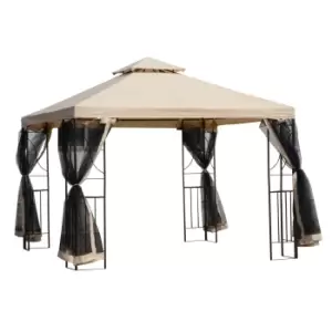 Image of Outsunny 3X3(m) Outdoor Gazebo Patio Pavilion Canopy Tent With Netting & Shelf - Brown