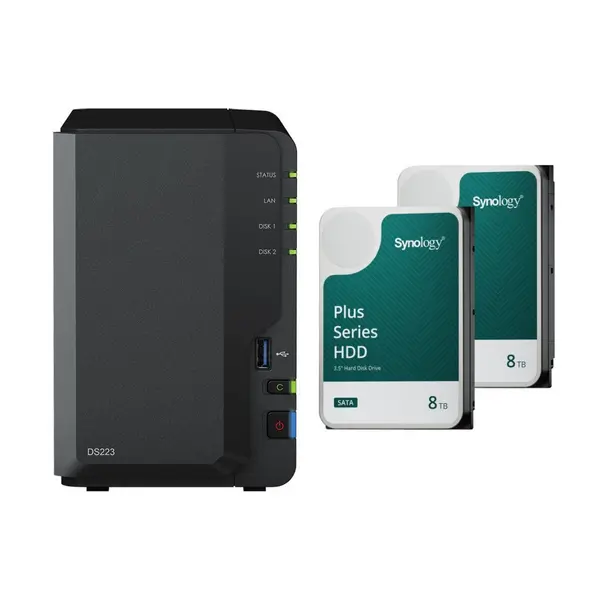 Image of Synology DiskStation DS223 2GB RAM with 16TB Installed Storage 2 Bay SATA Desktop NAS Storage DS223/16TB-HAT3300