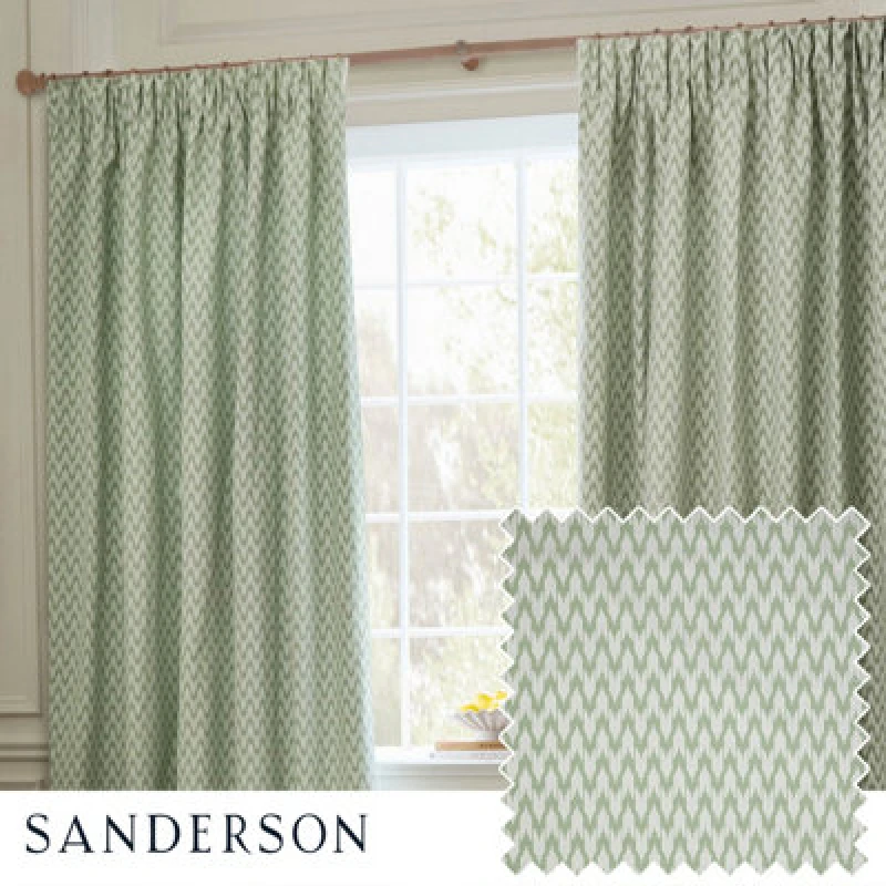 Image of Sanderson Sanderson Hutton Jacquard Room Darkening Pencil Pleat Curtains in Light Green Size: 229cm width x 229cm drop Light Green 229cm width x 229