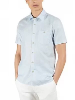 Image of Ted Baker Civiche Short Sleeve Linen Shirt, Light Blue, Size 3, Men