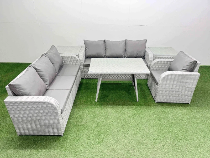 Image of Fimous 6 Pieces Outdoor PE Rattan Garden Furniture with 2 Side Tables in Light Grey Light Grey Unisex