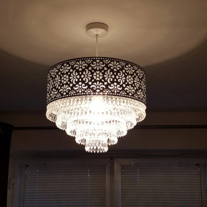 Image of K Living Emily Easy Fit Chrome Cutout Pendant Shade With Acrylic Clear Beaded Tiered Chandelier