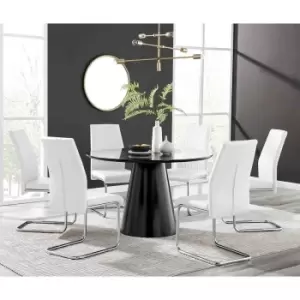 Image of Furniture Box Palma Black Semi Gloss Round Dining Table and 6 White Lorenzo Chairs